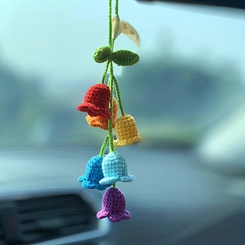 Car Accessories Mirror Hanging - 1 adet çan çiçeği el örgüsü