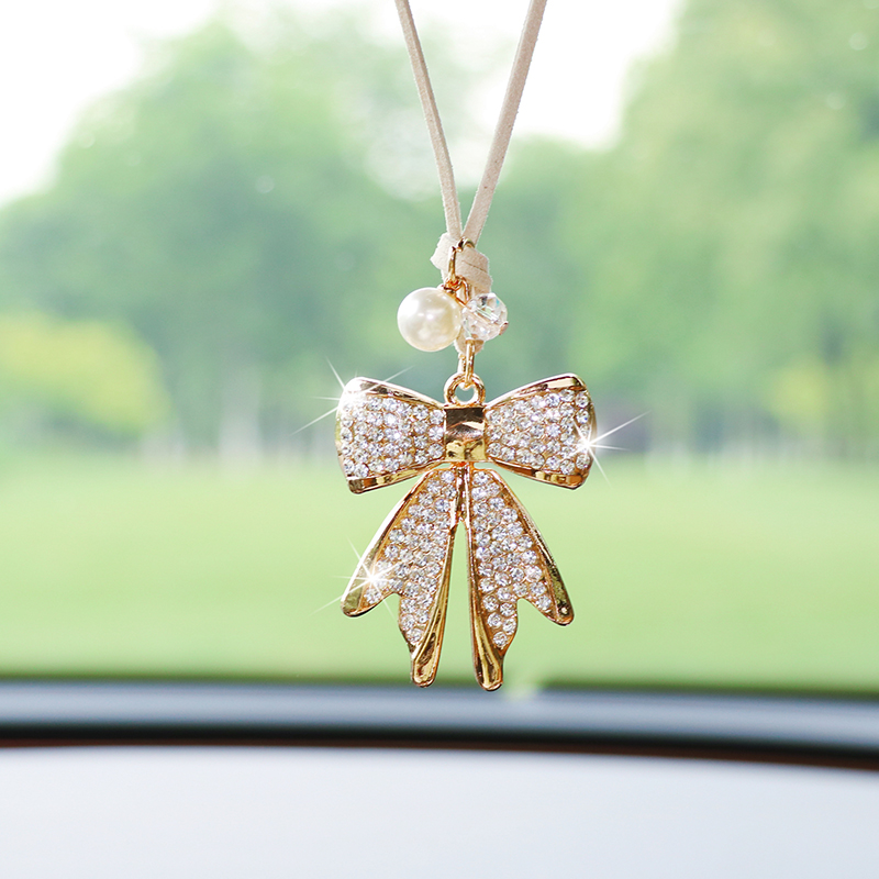Car Accessories Mirror Hanging - Moda Elmas İşlemeli Papyon Şeklinde Araba